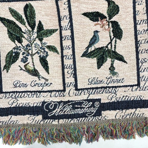 Vintage Tapestry Afghan Woven Blanket Birds Williamsburg 52” x 40" - Picture 2 of 8